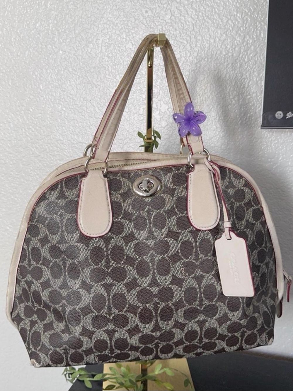 Y2K Coach Monogram Dome Satchel in Brown with Cream Trim